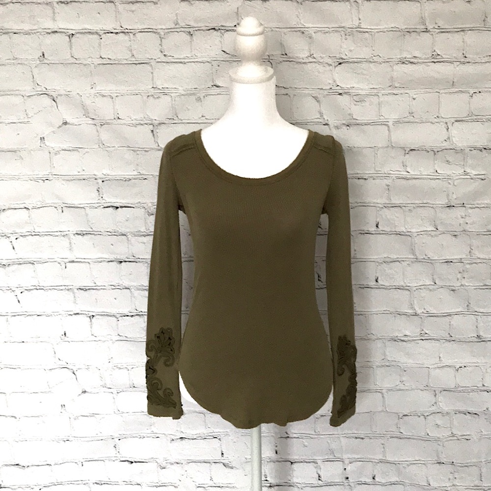 Free People Masquerade Cuff Henley Olive Green